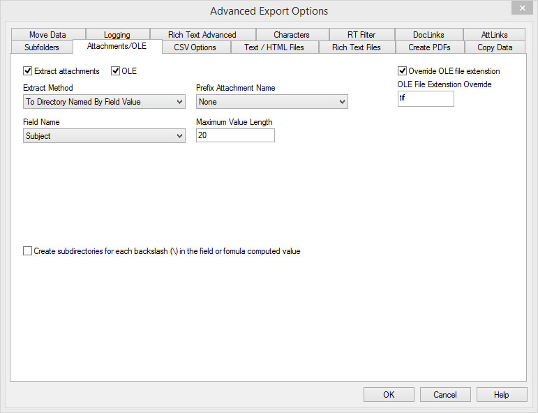 DetachIt Options Attachments / OLE Screen