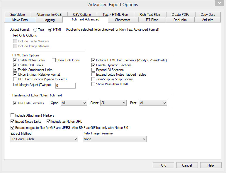 DetachIt Options Rich Text Advanced Screen
